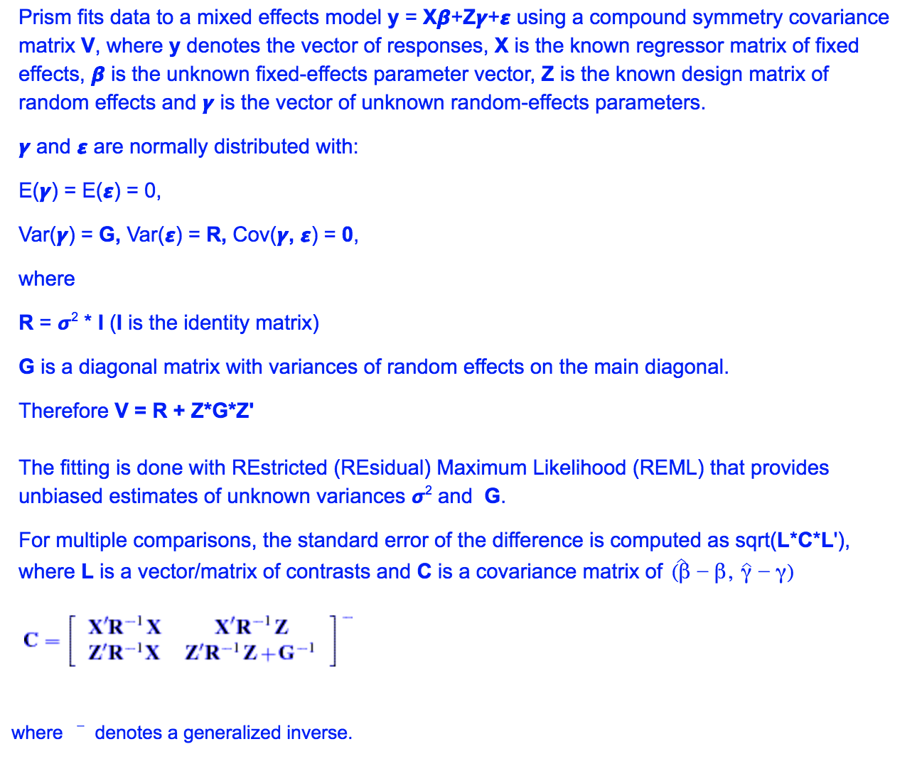 Graphpad Prism 9 Statistics Guide Analysis Details For Fitting The Mixed Model