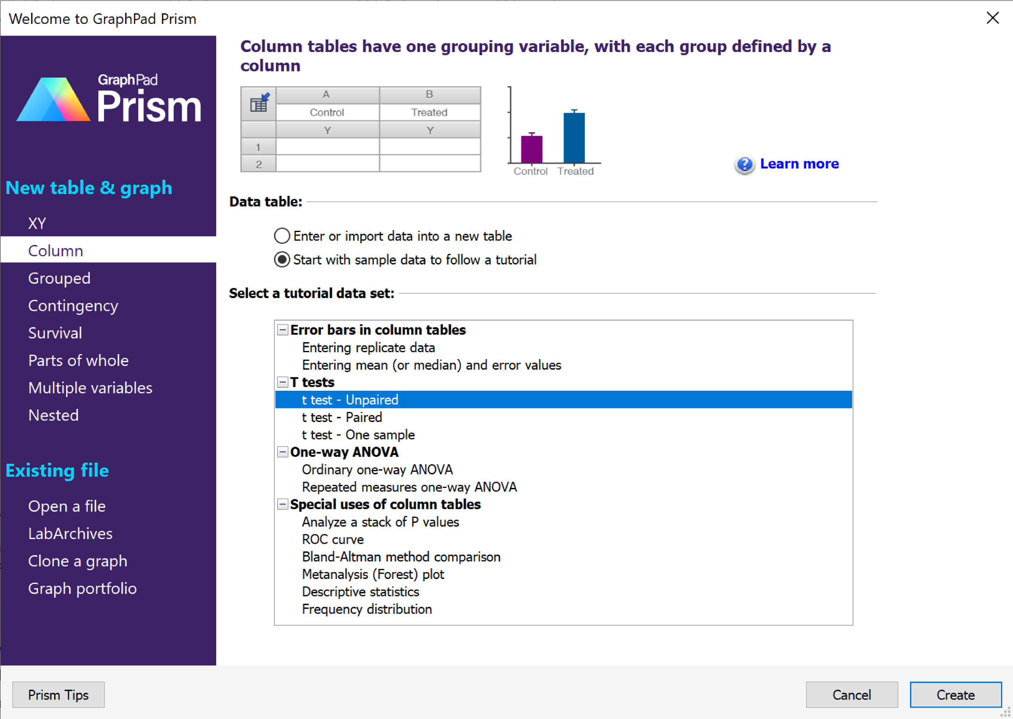 Welcome Dialog t test sample