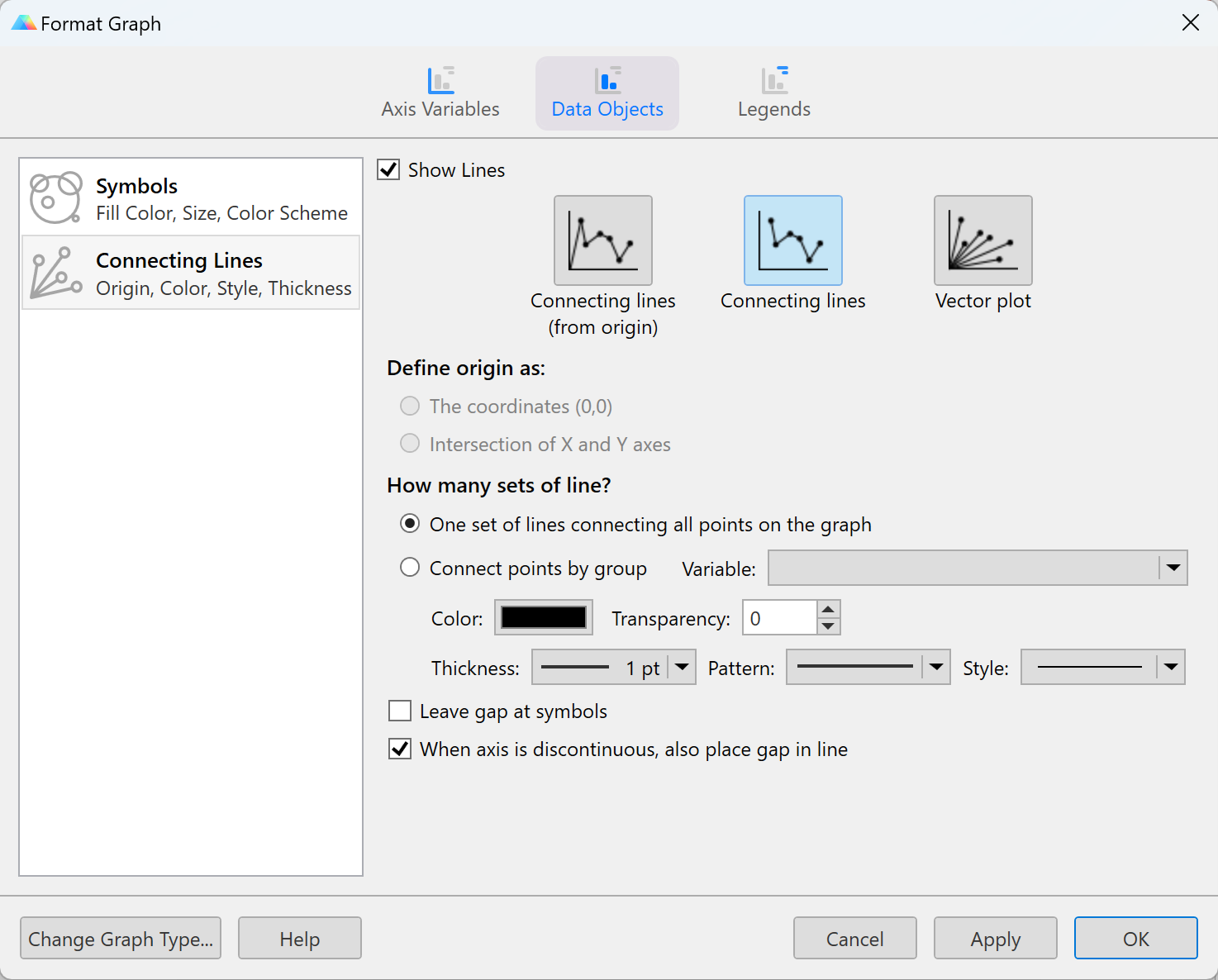 MV Format Graph Dialog - Connecting Lines